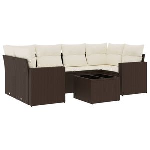 vidaXL 7-delige Loungeset met kussens poly rattan bruin