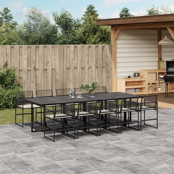 vidaXL 11-delige Tuinset met kussens poly rattan zwart