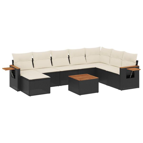 vidaXL 9-delige Loungeset met kussens poly rattan zwart