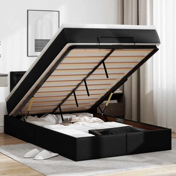 vidaXL Ottoman bed met matrassen en LED's 120x200cm kunstleer zwart