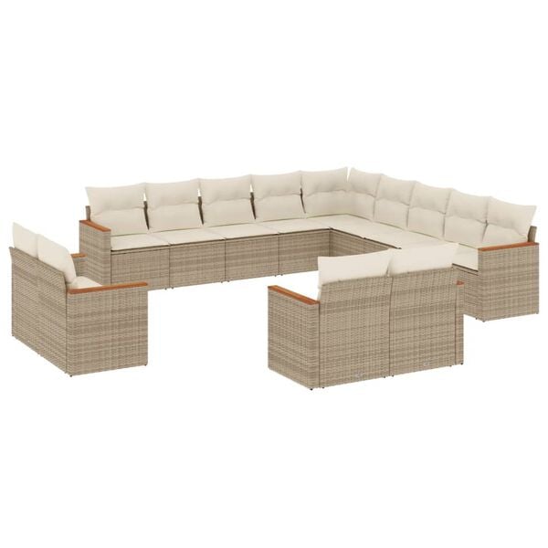 vidaXL 13-delige Loungeset met kussens poly rattan beige