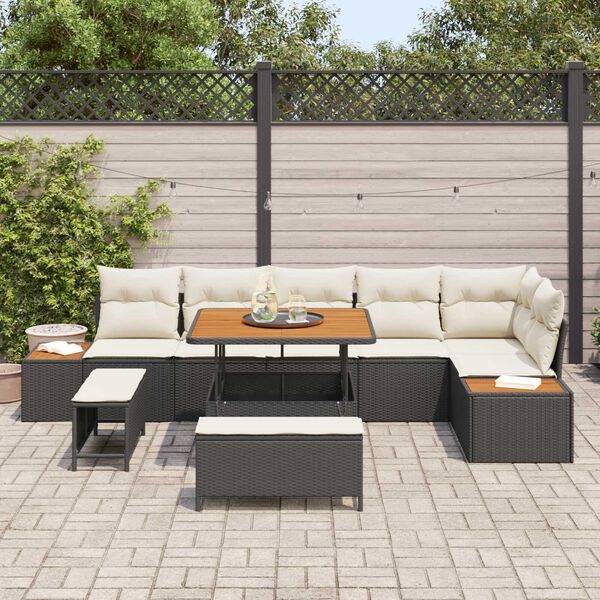 vidaXL Tuinbankenset 9 pcs Zwart poly rattan