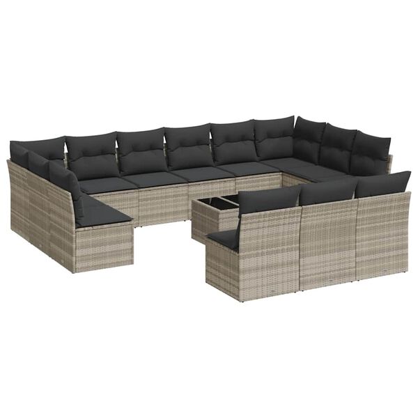 vidaXL 14-delige Loungeset met kussens poly rattan lichtgrijs