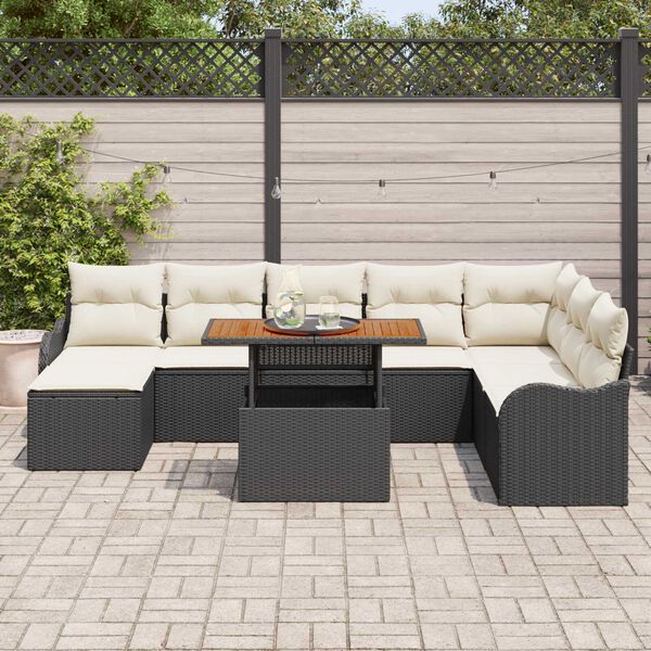 vidaXL Tuin Sofa Set met opslag 9 pcs Zwart Poly riet