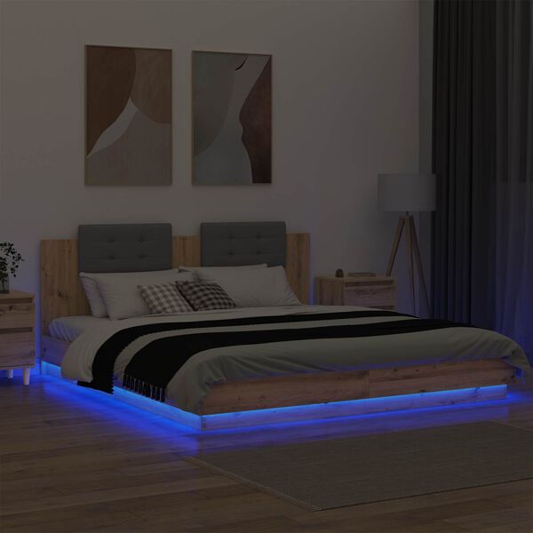 vidaXL Bedframe met Hoofdeinde Artisan Eiken 180 x 200 cm Bewerkt hout