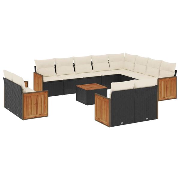 vidaXL 13-delige Loungeset met kussens poly rattan zwart
