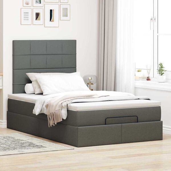 vidaXL Ottoman bed met matras en LED's 120x190 cm stof donkergrijs