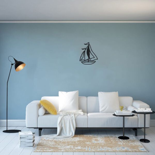 Homemania Wanddecoratie zeilboot 40x50 cm metaal zwart