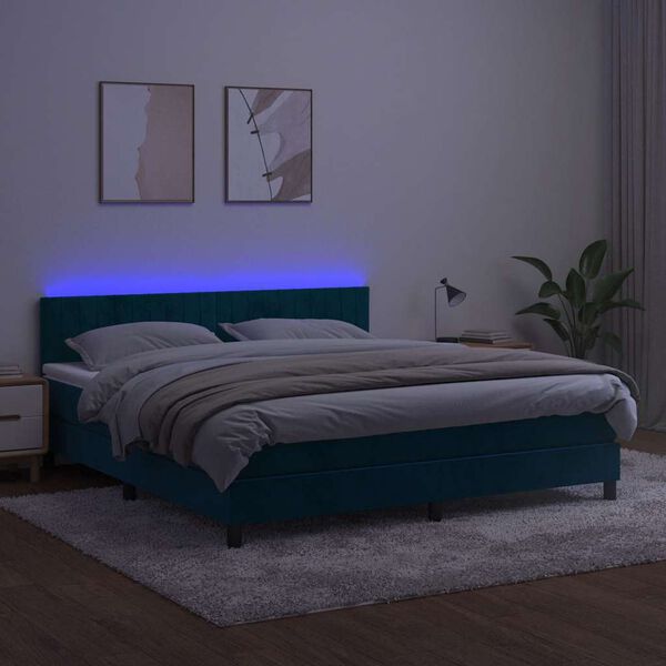 vidaXL Boxspring met matras en LED fluweel donkerblauw 160x200 cm