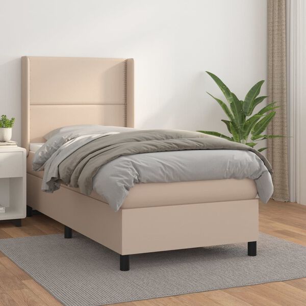vidaXL Boxspring met matras kunstleer cappuccinokleurig 90x190 cm
