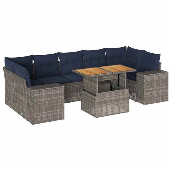 vidaXL 8-delige Loungeset met kussens poly rattan grijs