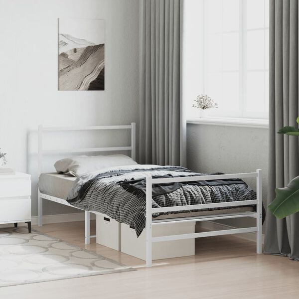vidaXL Bedframe met hoofd- en voeteneinde&nbsp;metaal wit 100x190 cm