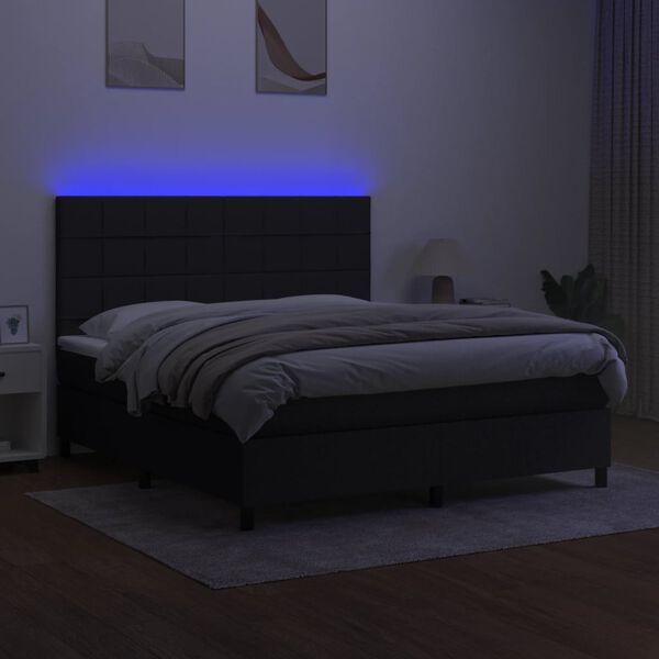 vidaXL Boxspring met matras en LED stof zwart 160x200 cm