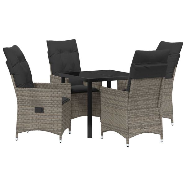 vidaXL Tuin eettafelset met kussen 5 pcs Grijs poly rattan