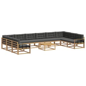 vidaXL Buiten bankenset met kussen 11 pcs Wit en antracietkleurig