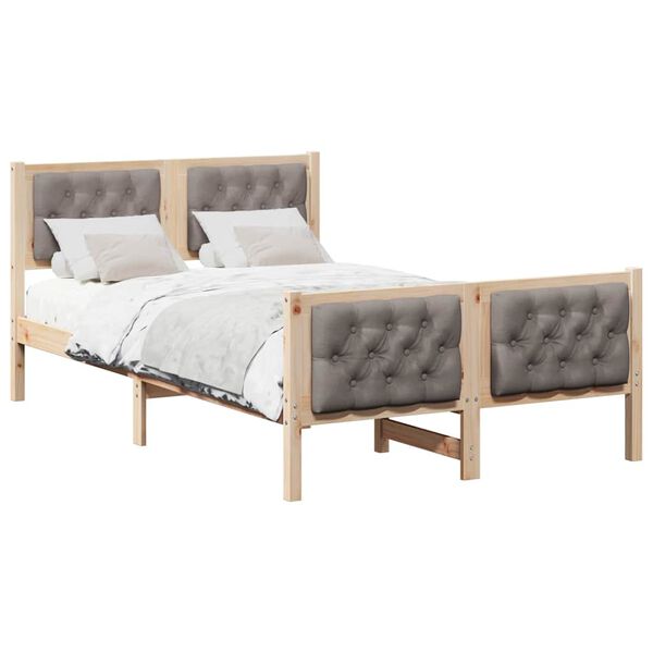 vidaXL Bedframe met hoofdeinde Taupe 120 x 190 cm Massief grenenhout