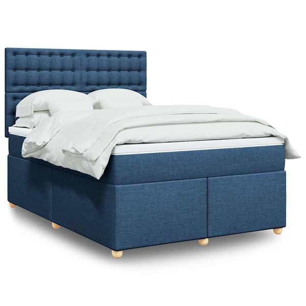 vidaXL Boxspring met matras stof blauw 140x190 cm