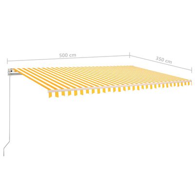 vidaXL Luifel handmatig uittrekbaar met palen 5x3,5 m geel en wit