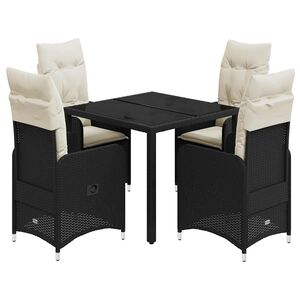 vidaXL 5-delige Bistroset met kussens poly rattan zwart