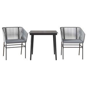 vidaXL 3-delige Tuinset met kussens poly rattan glas grijs