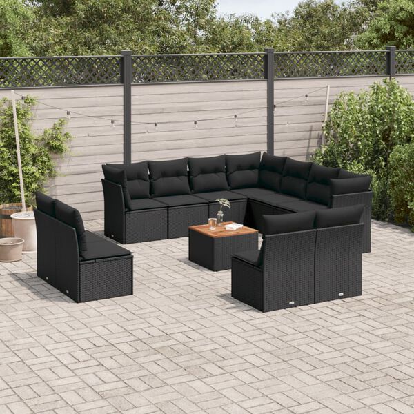 vidaXL 12-delige Loungeset met kussens poly rattan zwart