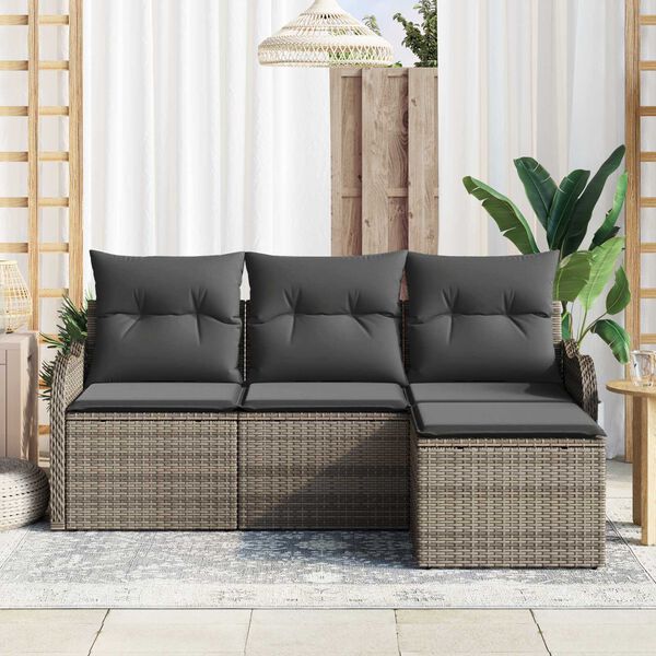 vidaXL Tuin Sofa Set met opslag 4 pcs Grijs poly rattan