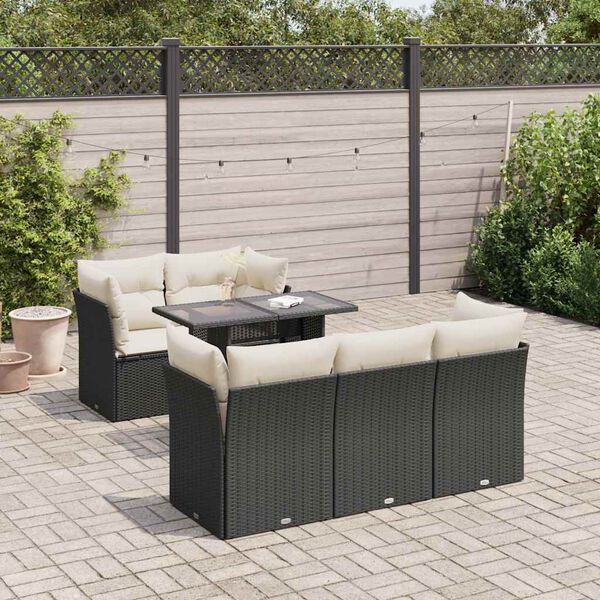 vidaXL 6-delige Loungeset met kussens poly rattan zwart