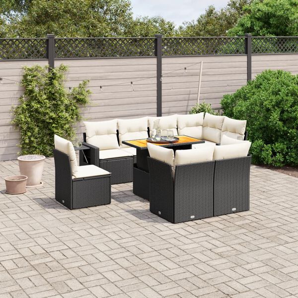 vidaXL 9-delige Loungeset met kussens poly rattan zwart
