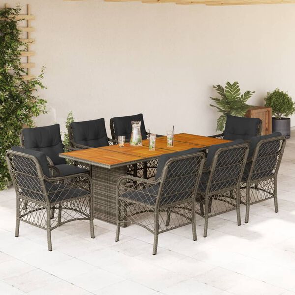 vidaXL 9-delige Tuinset met kussens poly rattan grijs