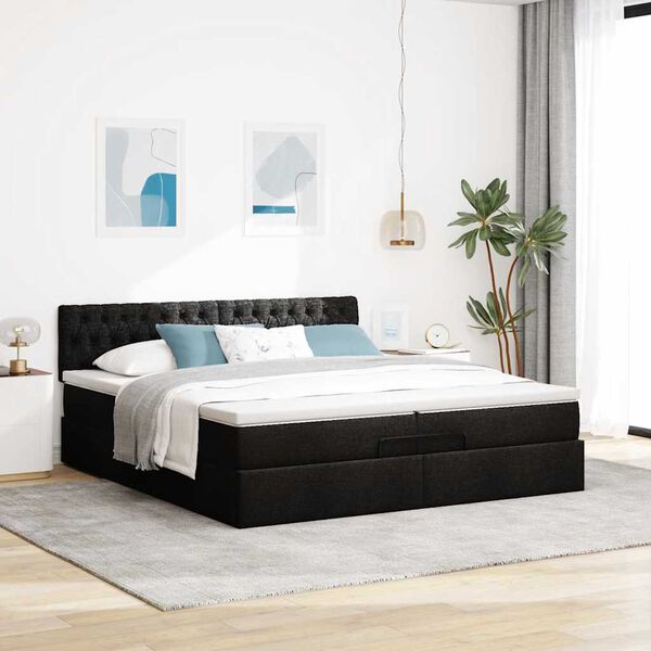 vidaXL Ottoman bed met matras 200x200 cm stof zwart