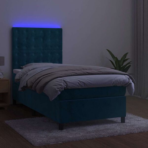 vidaXL Boxspring met matras en LED fluweel donkerblauw 90x190 cm