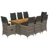 vidaXL 9-delige Bistroset met kussens poly rattan grijs