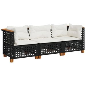 vidaXL Tuinbank 3-zits met kussens poly rattan zwart