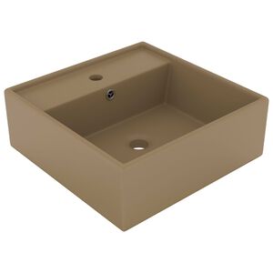 vidaXL Wastafel met overloop vierkant 41x41 cm keramiek matcr&egrave;me