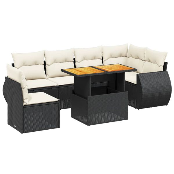vidaXL 7-delige Loungeset met kussens poly rattan zwart