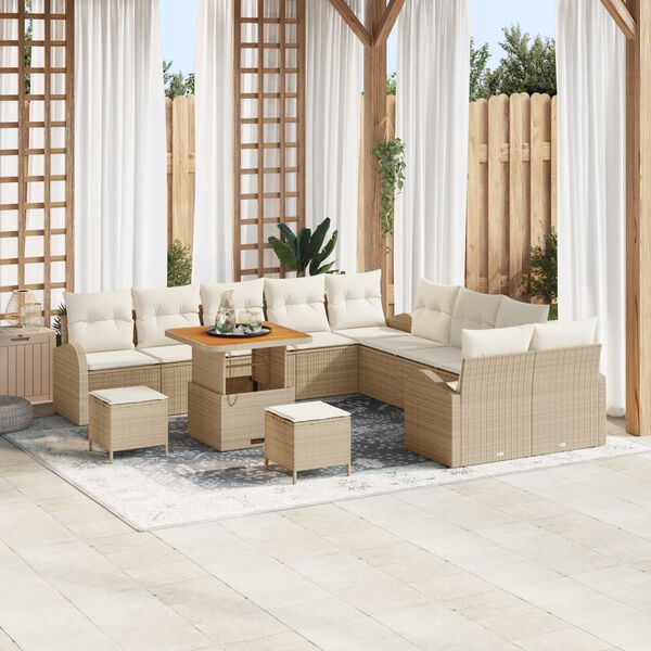 vidaXL Tuin Sofa Set met kussen met opslag 13 pcs Beige en Cr&egrave;me