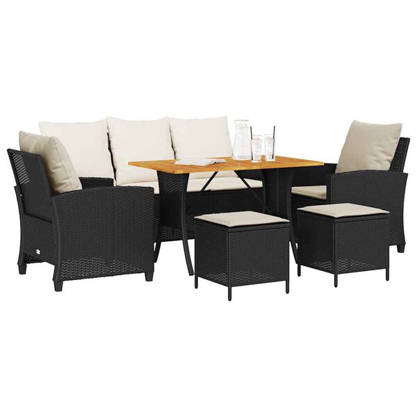 vidaXL 6-delige Loungeset met kussens poly rattan zwart