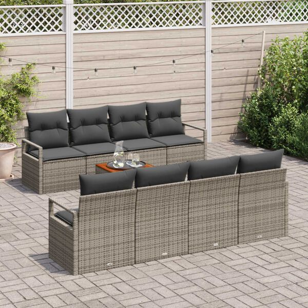 vidaXL Tuinbankenset met opslag 9 pcs Grijs poly rattan