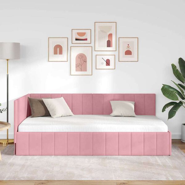 vidaXL Hoekbedframe met hoofdeinde Roze 90 cm x 200 cm Fluweel