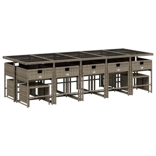 vidaXL 15-delige Tuinset met kussens poly rattan grijs