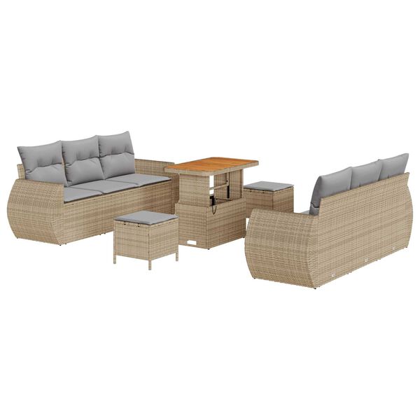 vidaXL Tuin Sofa Set met kussen met opslag 9 pcs Beige poly rattan