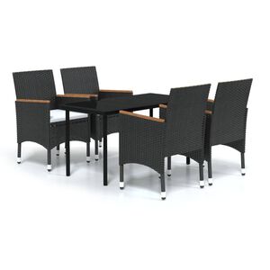 vidaXL 5-delige Tuinset met kussens zwart