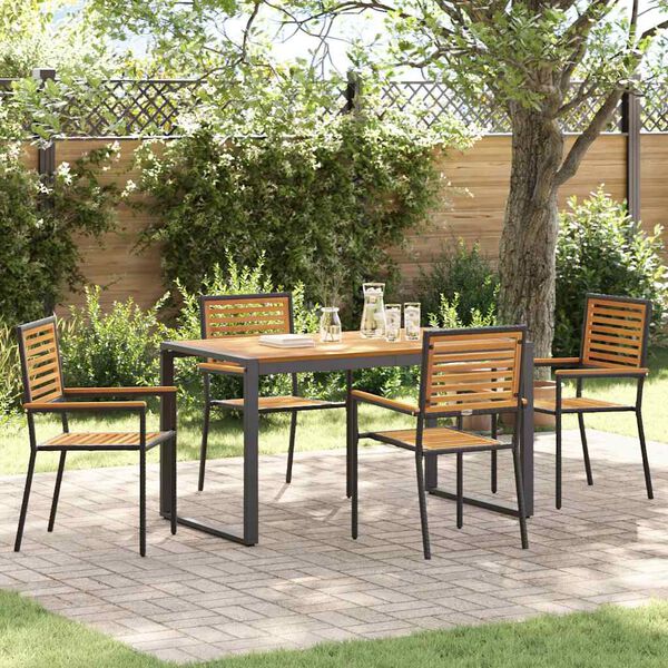vidaXL Tuin eettafelset 5 pcs Zwart en Bruin poly rattan