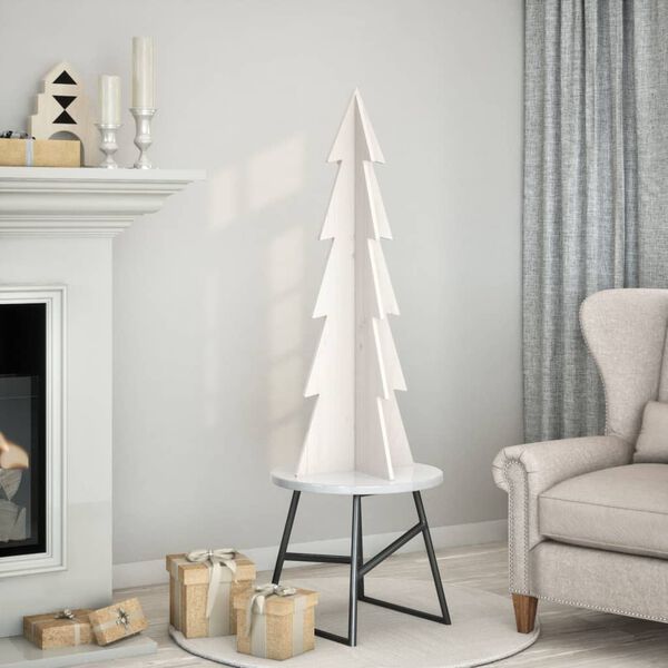 vidaXL Kerstdecoratie kerstboom 112 cm massief grenenhout wit