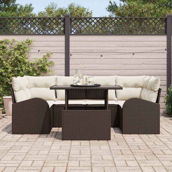 vidaXL Tuin Sofa Set met kussen 7 pcs Bruin Poly riet