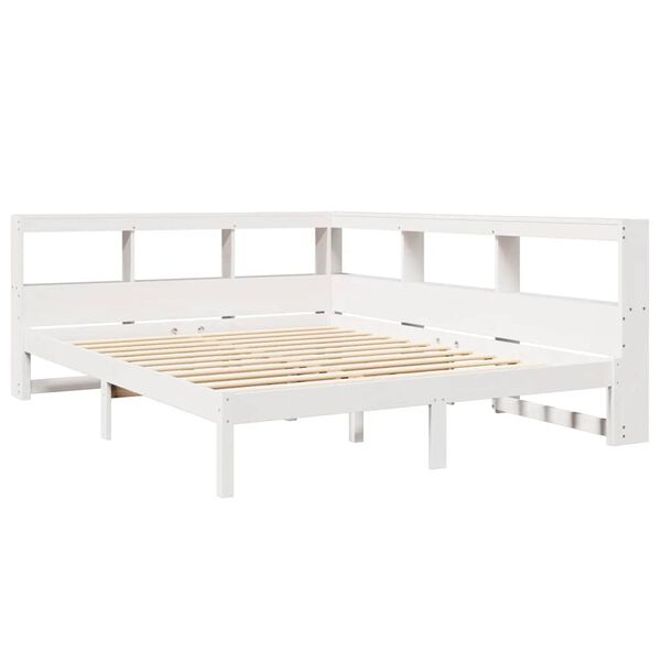 vidaXL Bed met boekenkast zonder matras grenenhout wit 135x190 cm