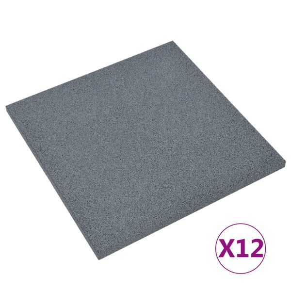 vidaXL Valtegels 12 st 50x50x3 cm rubber grijs
