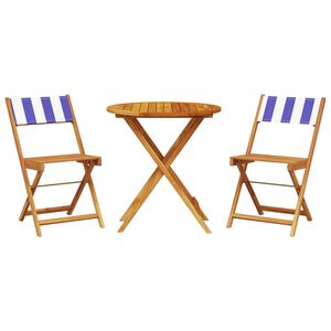 vidaXL 3-delige Bistroset stof en massief hout blauw en wit