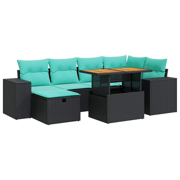 vidaXL 7-delige Loungeset met kussens poly rattan acacia grijs
