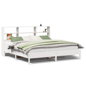 vidaXL Bed met boekenkast zonder matras grenenhout wit 180x200 cm